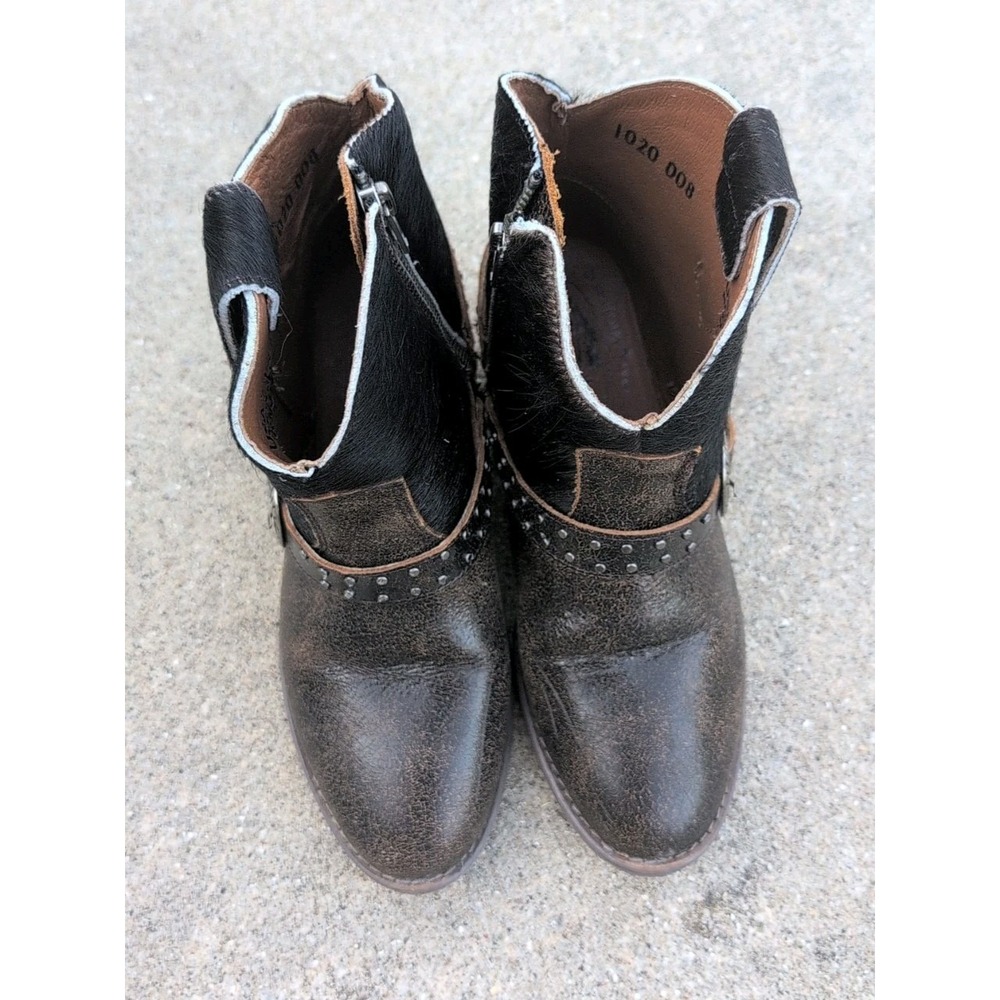 Sterling River Womens Short Ankle Boot Sz 7.5M Studded Leather Brown Calf Hair - Picture 2 of 10